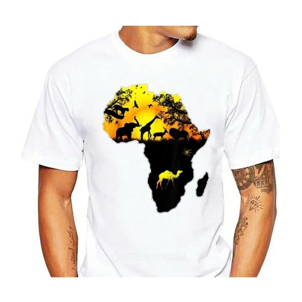 African Savannah Safari Wildlife Africa Map Stylish Brand T Shirts Men Cool Print Casual Men Brand Customize Tee Shirts