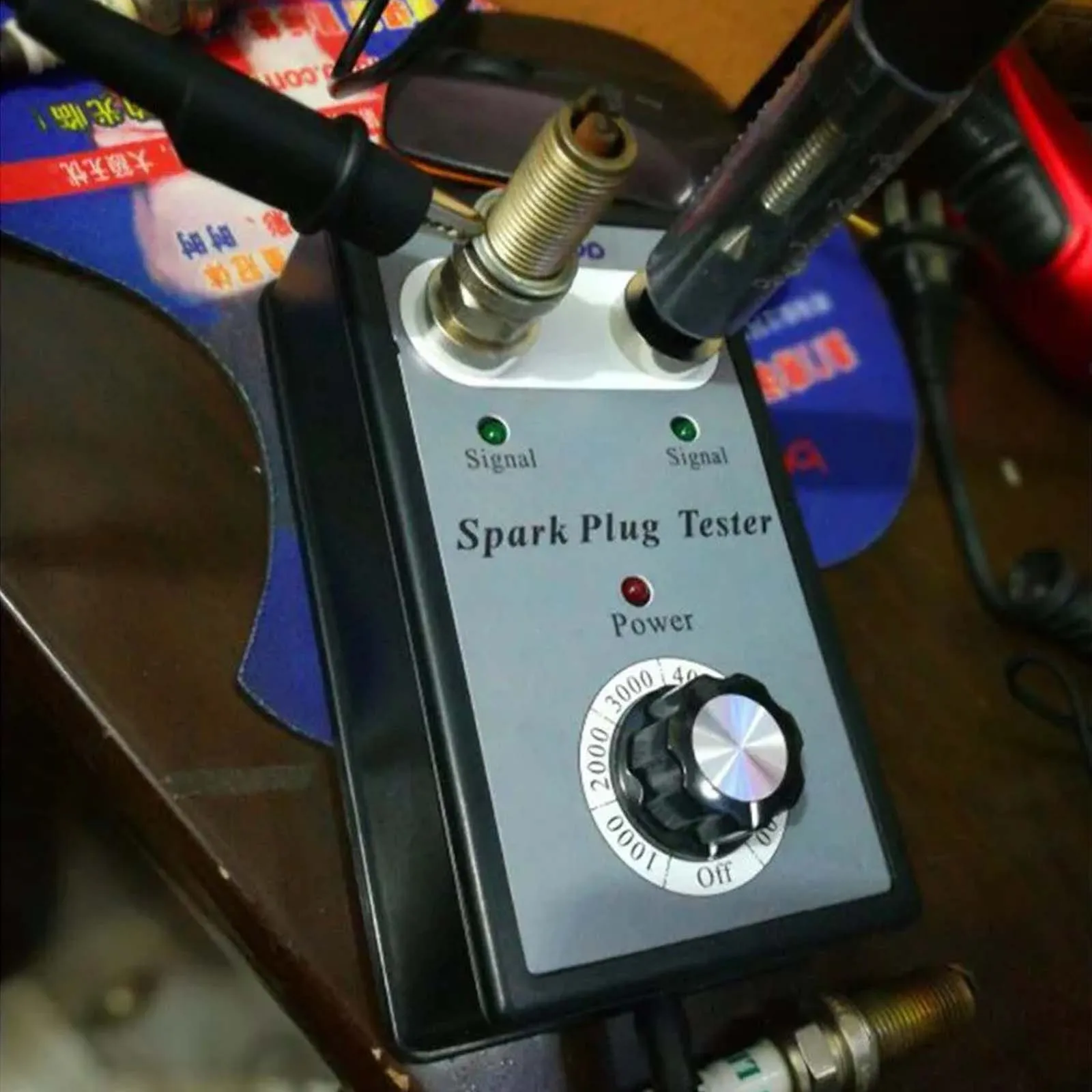 12V Adjustable Dual Hole Spark Plug Tester, Car Motorcycle Ignition Coil Checker Spark Detector