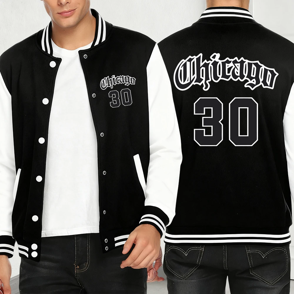 

Мужские куртки с принтом Chicago Letter Number 30, японская уличная модная свободная бейсбольная майка с карманами, американская куртка унисекс