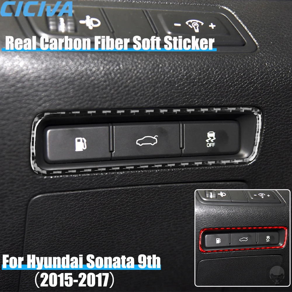 

Real Carbon Fiber Car Accessories Dashboard Trunk Switch Trim Cover Soft Sticker for Hyundai Sonata 9th LF 2015 2016 2017