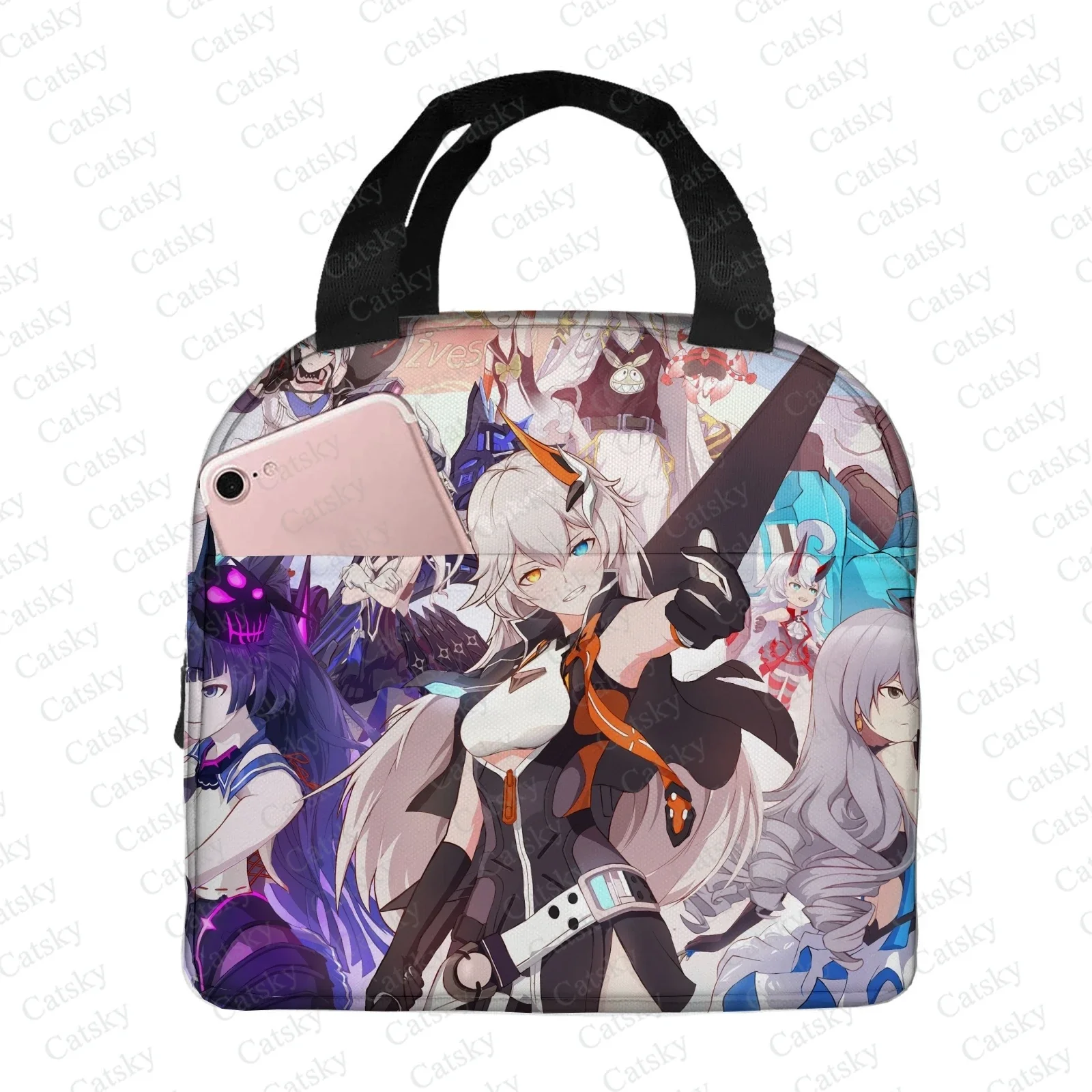 Honkai anime  Portable Aluminum Foil Thickened Insulated Office Lunch Bag Waterproof Lunchs Bags Tote Bags