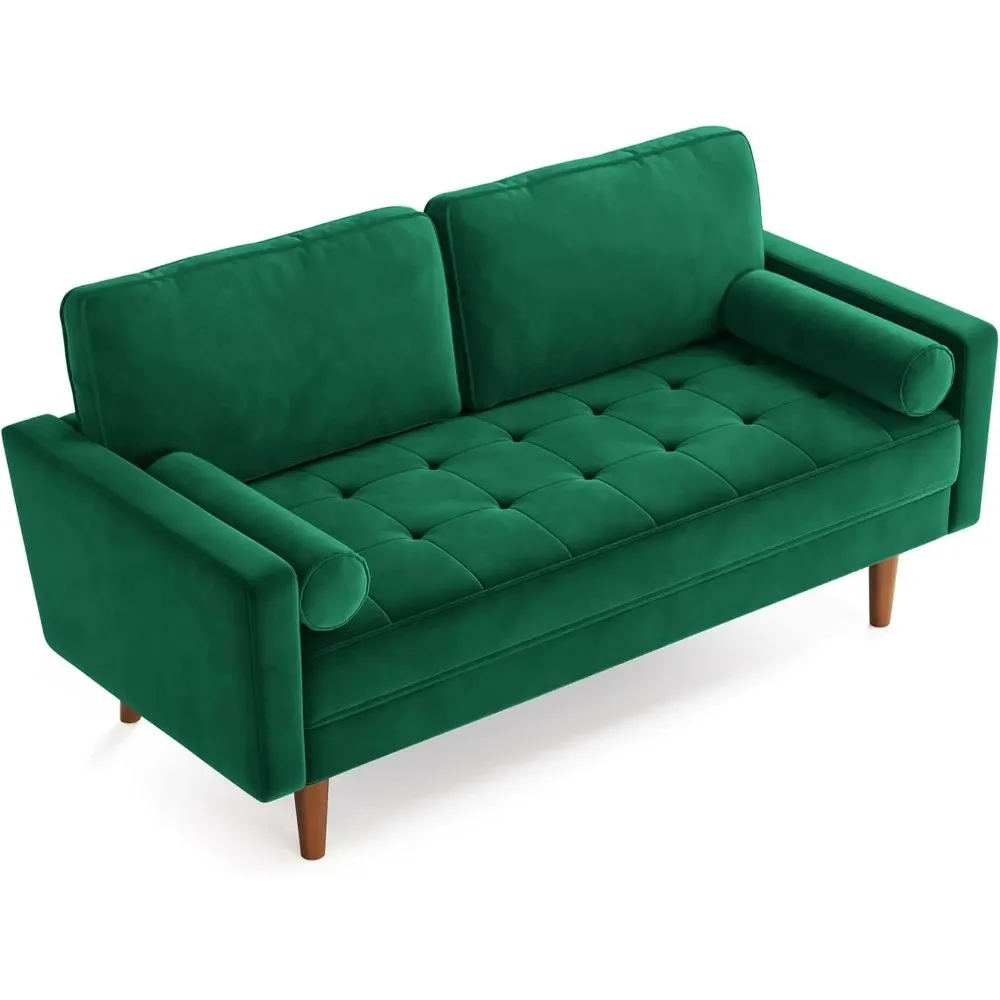 Green Velvet Couch for Living Room, Sofa with Button Tufted Seat, Small Love Seat Sofa for Bedroom,Home Office