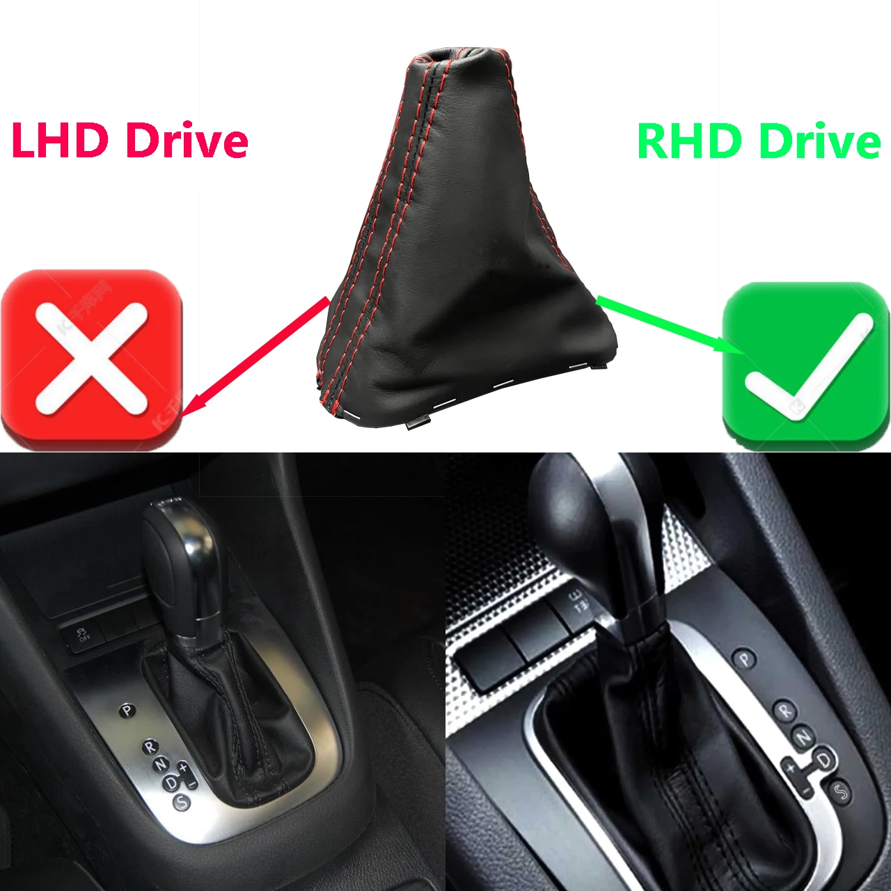 RHD Suede DSG Gear Shift Knob Dust Cover Red Stiching For VW Golf 6 MK6 GTI GLI Scirocco  1K2713203  1K2 713 203