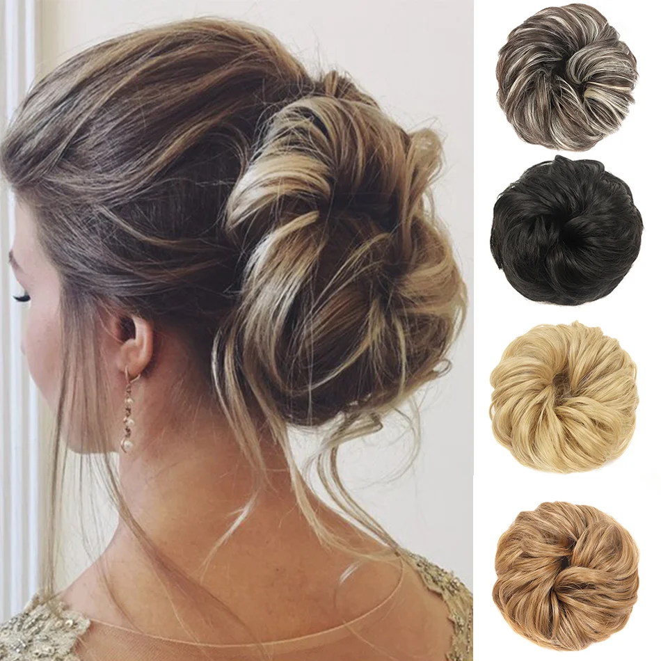 

Fluffy Chignon With Rubber Band Synthetic Soft Puff Hair Tousled Messy Bun Updo Chignon Hair Ponytail Hairpiece