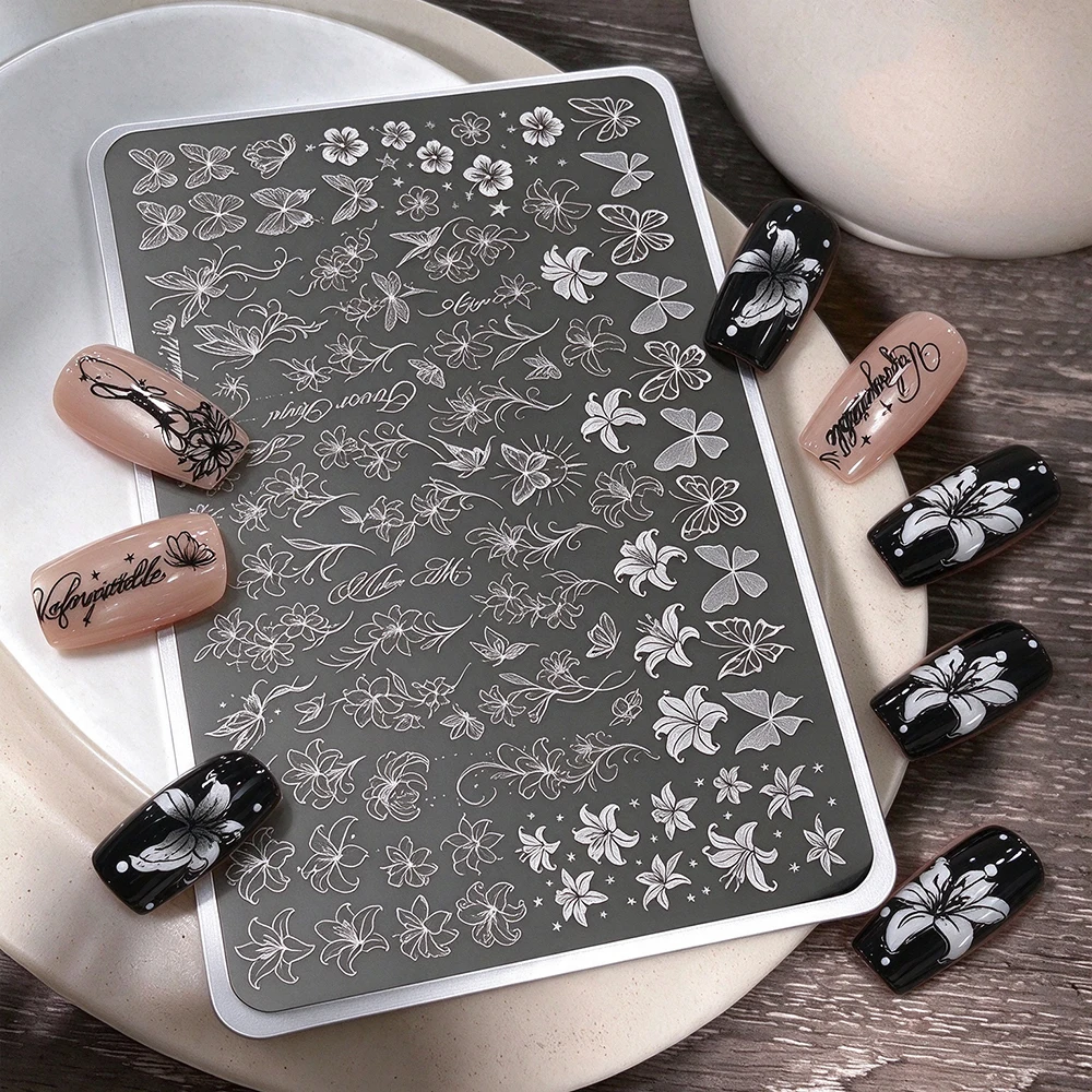 9x15cm 3D Lily Flower & Butterfly Nail Stamping Plate Cute Hibiscus Stainless Steel Nail Template Large Reusable Nail Art Plates