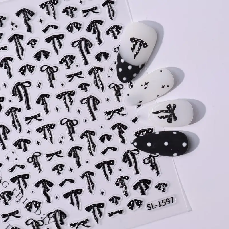 Selbstklebende 5D-Schleifen-Perlen-Herz-Nagelaufkleber, französische Polka-Dot-Schleifen-Nagelsticker, DIY-Maniküre, bunte Nagelkunst-Accessoires – Detail 13