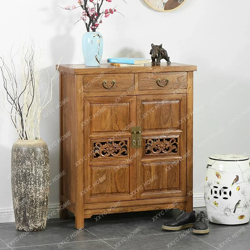 Old elm shoe cabinet carved hollow porch locker living room