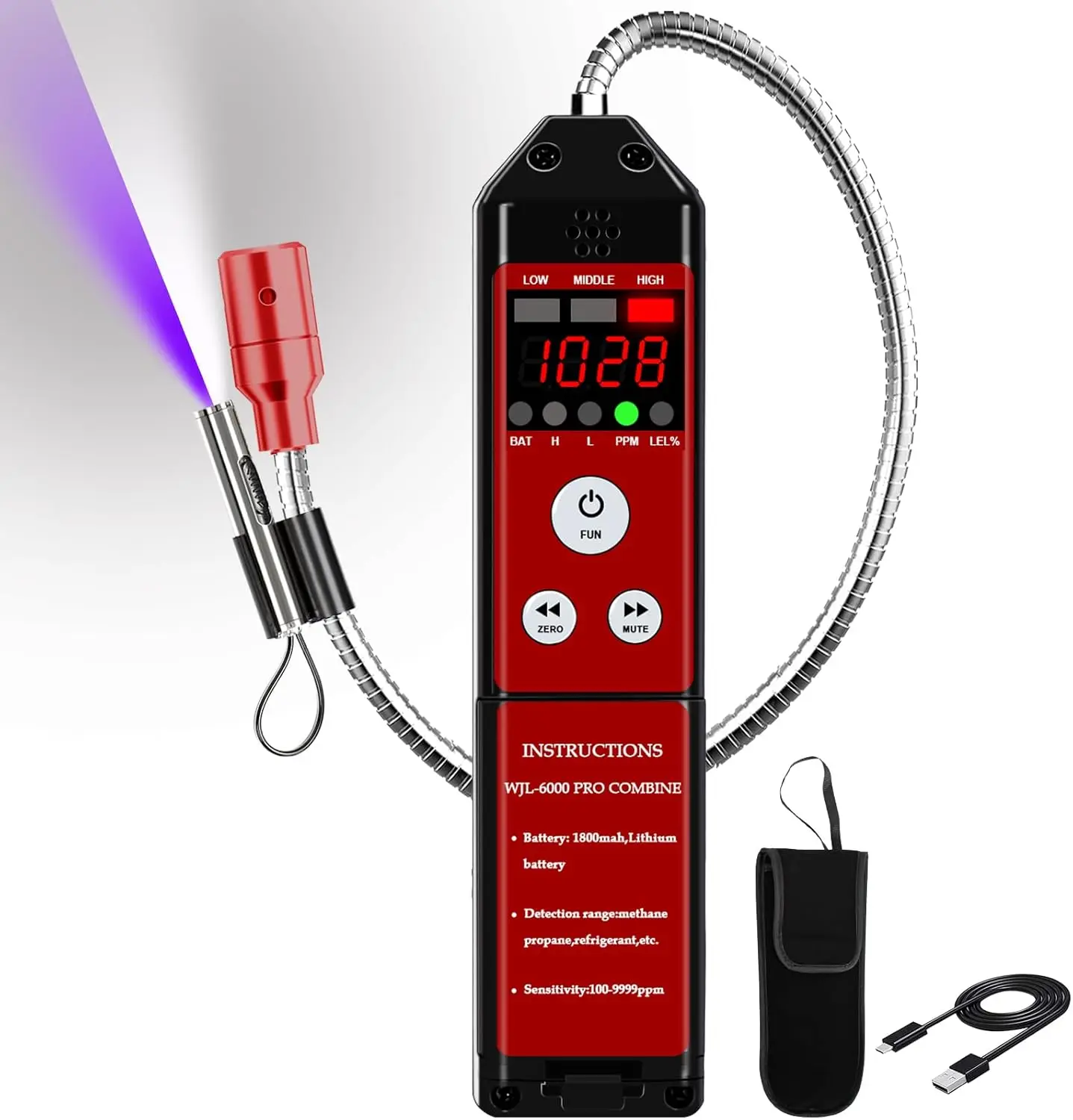 

Детектор утечек горючих газов и хладагентов с громкой сигнализацией, измеряет PPM/LEL для R454B, R410A, A2L, пропана, метана