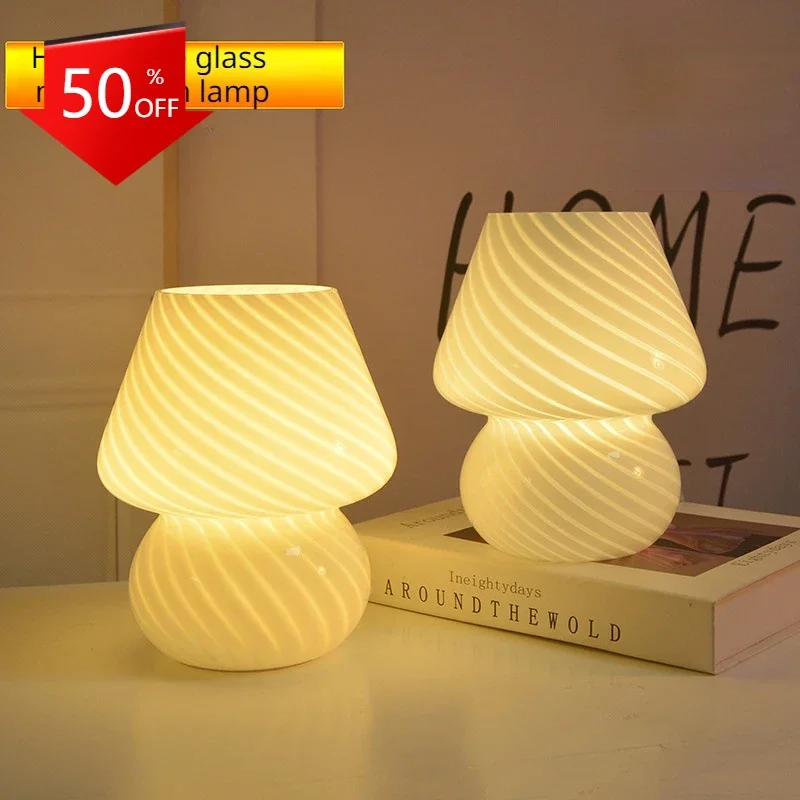 

Striped Glass Retro Desk Lamp Bedside USB Bedroom Atmosphere Small Night Light