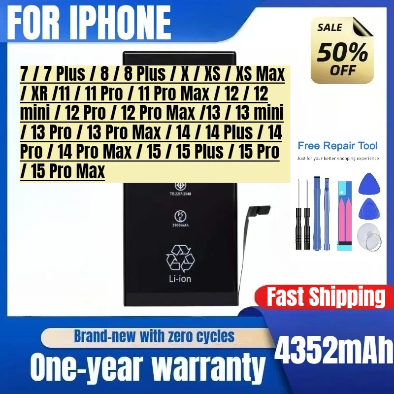 Для IPhonex аккумулятор 7/7plus/8p/xsmax/11 аккумулятор мобильного телефона IPhone6/13 сменные аккумуляторы большой емкости с инструментами Для IPhonex аккумулятор 7/7plus/8p/xsmax/11 аккумулятор мобильного телефона IPhone6/13 сменные аккумуляторы большой емкости с инструментами