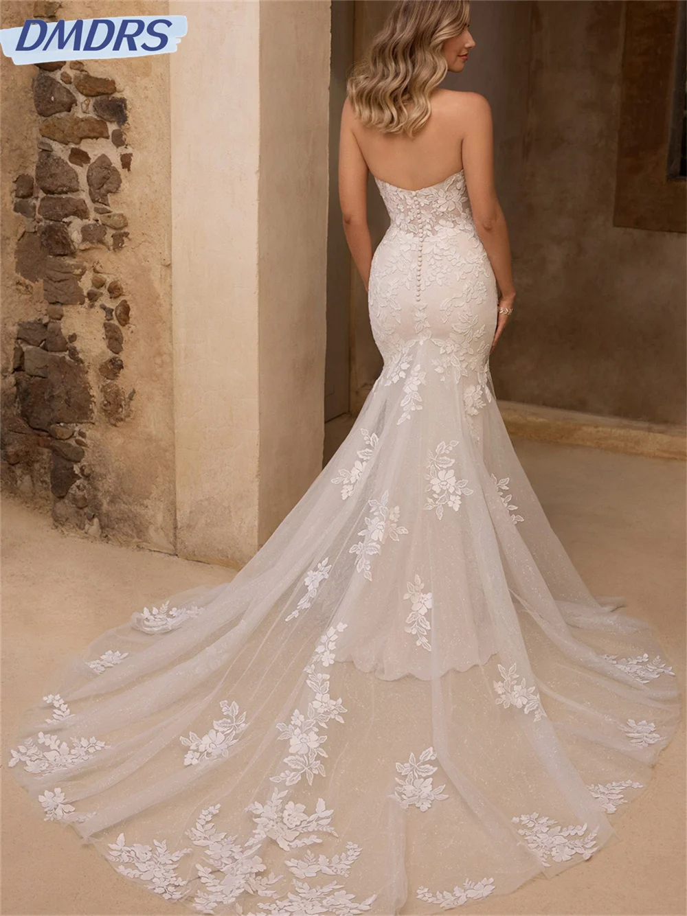 Elegante abito da sposa a sirena 2024 affascinante abito da spiaggia in pizzo romantico Appliqué abiti lunghi fino al pavimento per gli ospiti di nozze Vestidos De