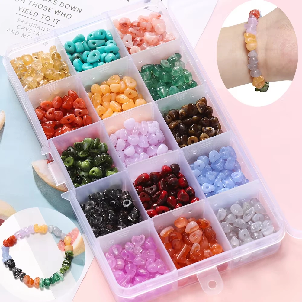 About 525pcs/Box Imitation Natural Stone Beads Irregular Acrylic Spacer Loose Bead Set for Bracelet Necklace DIY Jewelry Making