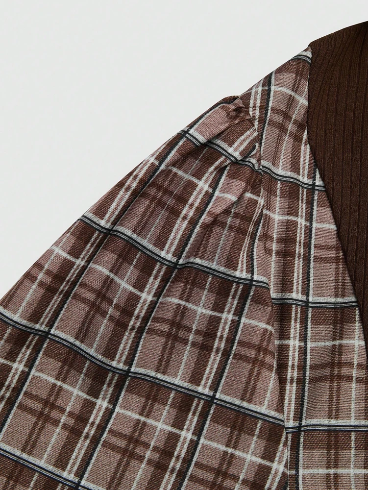 Übergrößen-Hemd mit Karomuster und Patchwork-Design – Retro, stilvoll und elegant – Herbst 2026 Neuankunft – Abendgarderobe – Detail 8