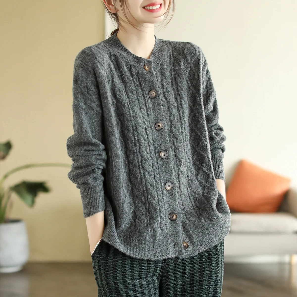 New Autumn Blending Long Sleeve Sweater, Women O Neck Button Top, Mori Girl Loose Vintage Warm Knit Cardigan, Winter C4N715CC