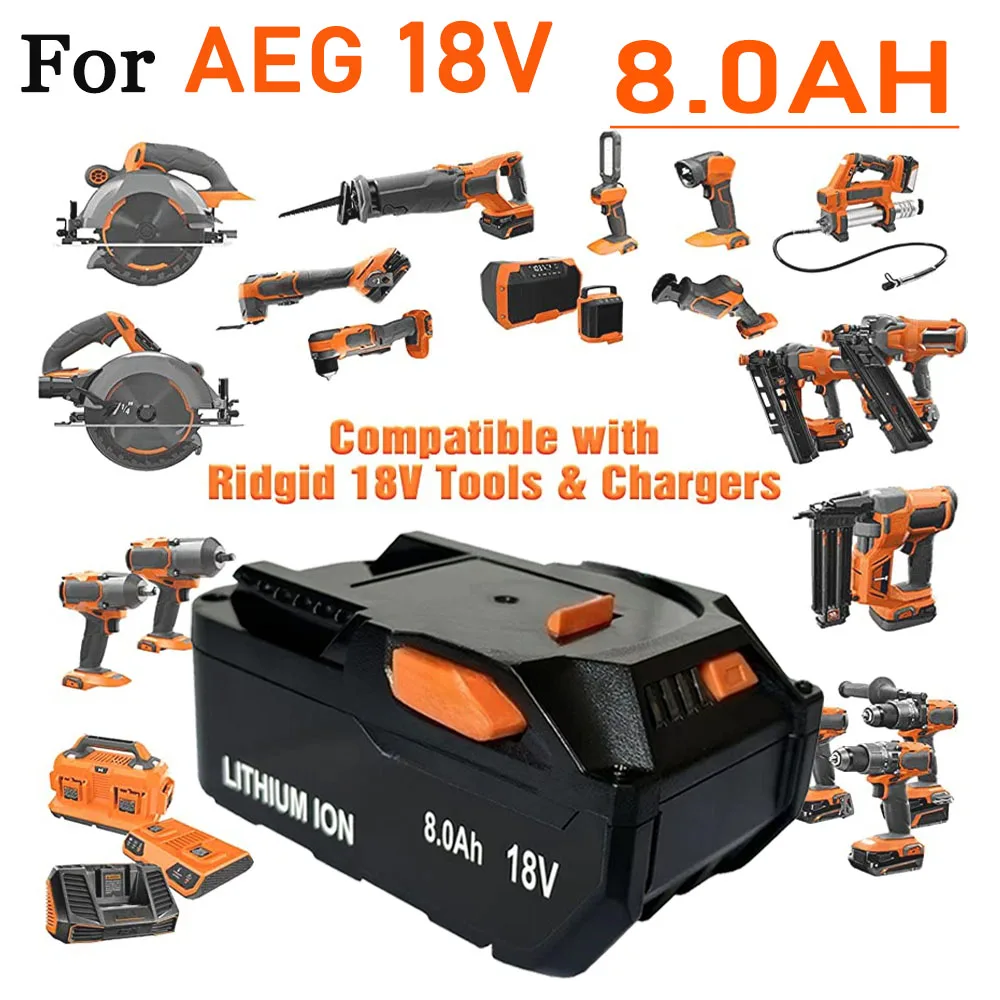 

For AEG 18V Battery 8.0AH Lithium Ion Battery for RIDGID R840087 R840085 L1815R L1850R L1830R R840083 Cordless Power Tool Series