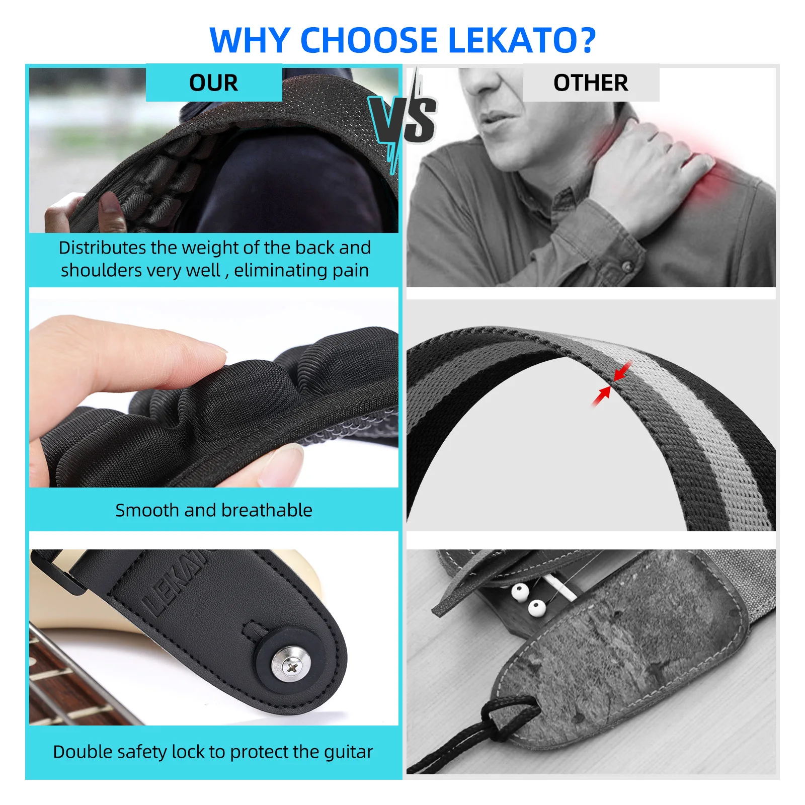 LEKATO Bass Guitar Straps for Electric Guitar & Bass 4\