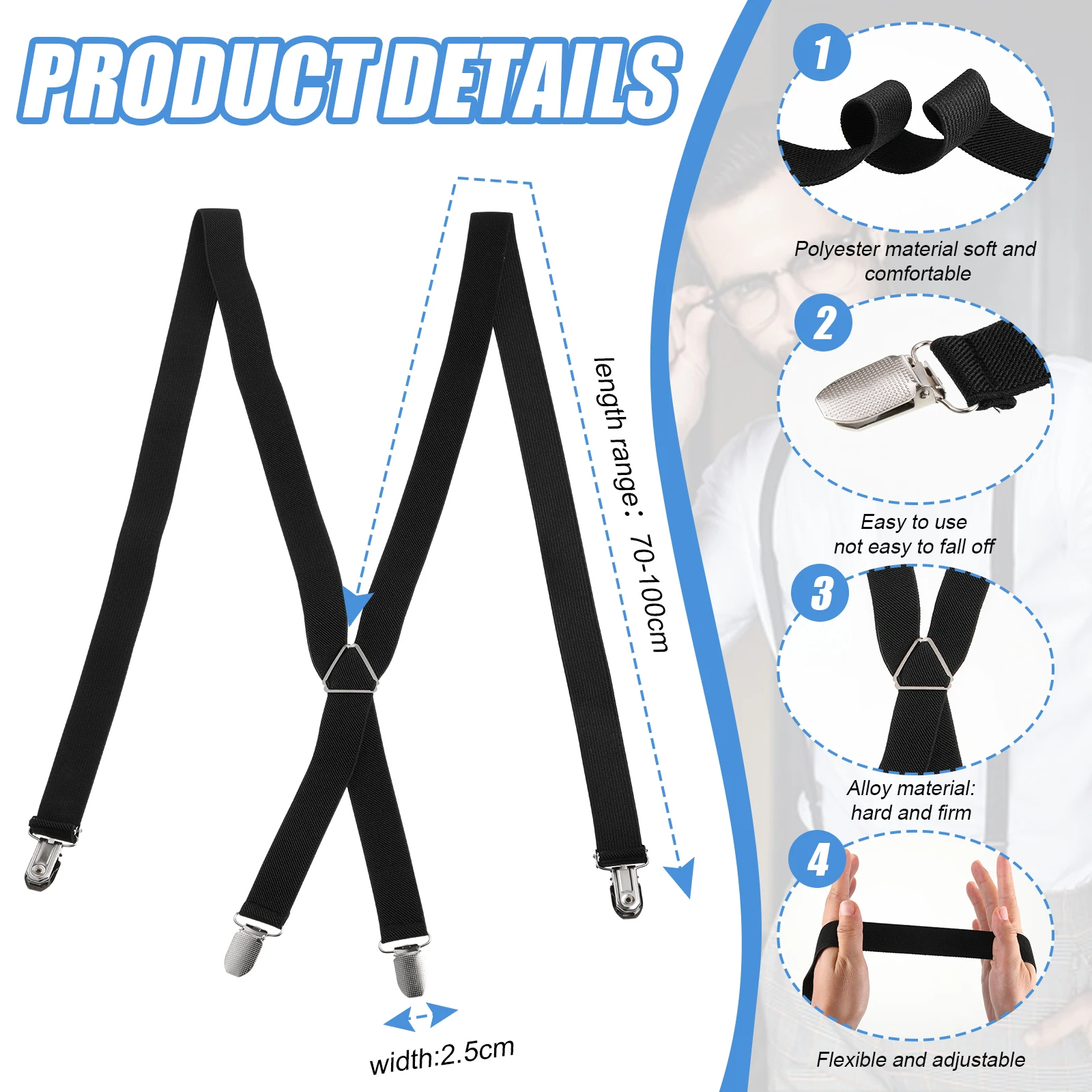 Tirantes para hombre y mujer, banda elástica ajustable Universal, Clips para pantalones Unisex