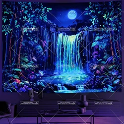 Fantasy Forest Blacklight Tapestry UV Reactive Neon Waterfall Black Light Tapestrys Glow In The Dark Wall Decor Party Backdrops