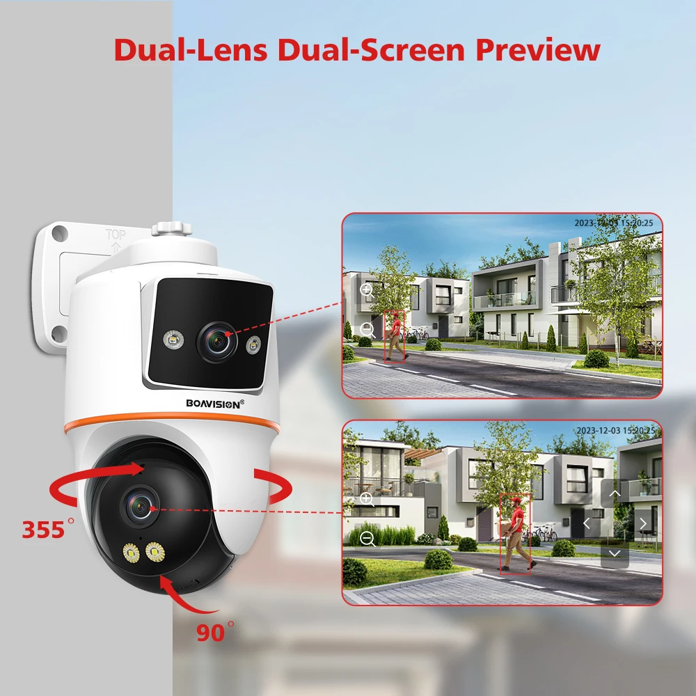 4MP Wifi Surveillance Cam Outdoor Dual-Lens Dual-Screen PTZ AI Human Detection Auto Tracking Two Way Audio Security Cam