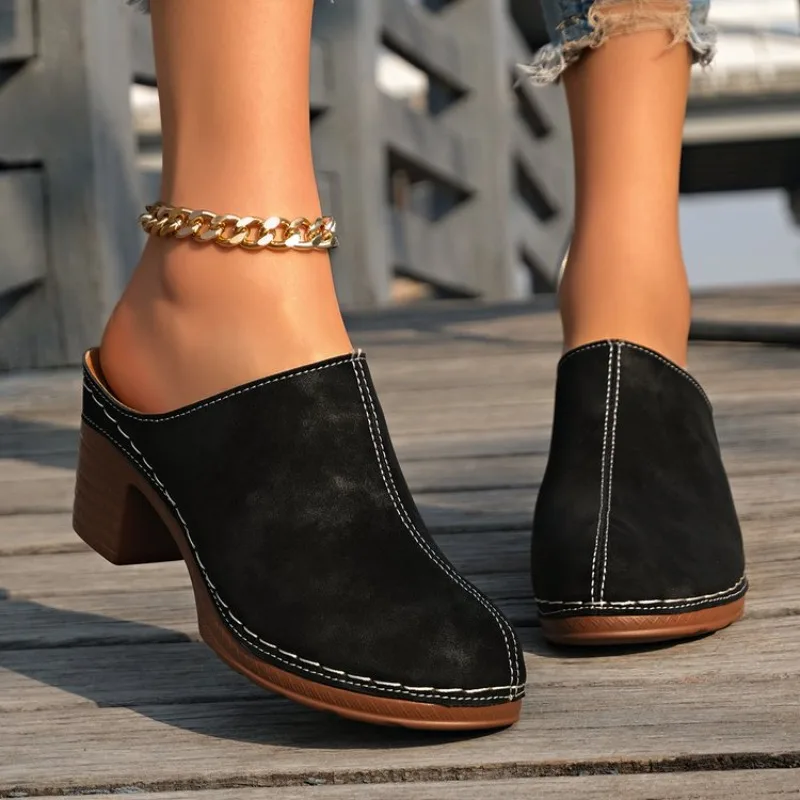2026 Women High heels Closed Toe Wedge Vintage Sandals Ladies Platform Designer Shoes New Summer Fashion Slippers Slides Women image 5