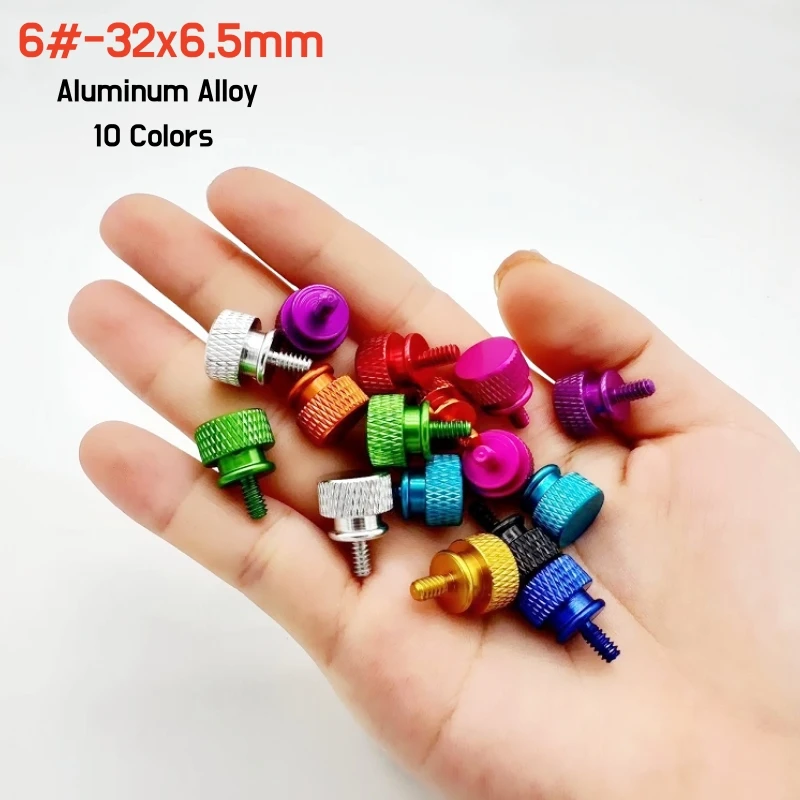 10pcs 6#-32/M3.5 Colourful Computer Case Side Panel Hard Disk Hand-tighten Screw Aluminum Knurled Step Thumb Screws Anodized