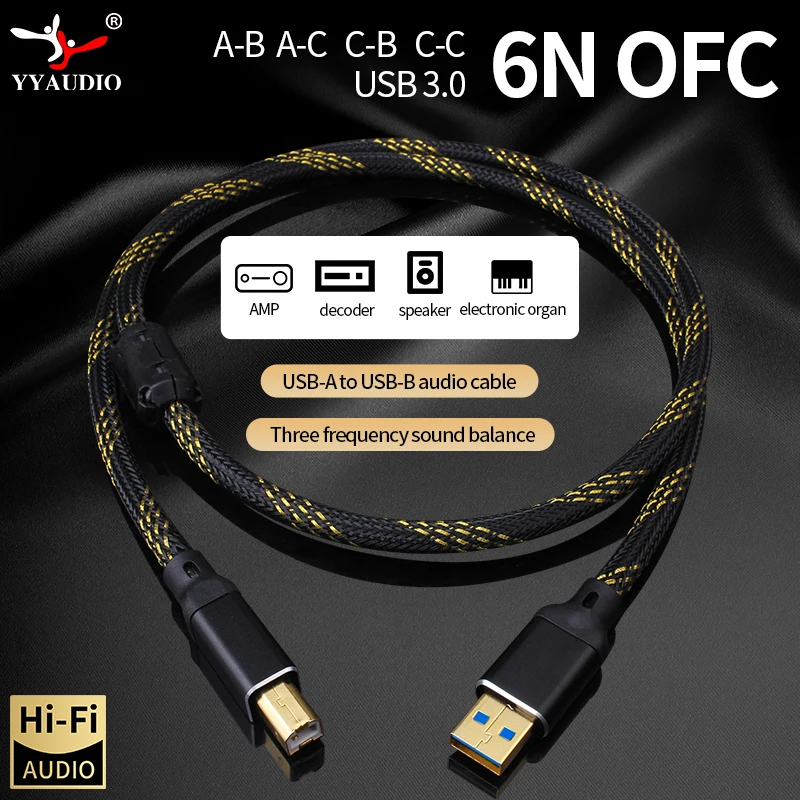 YYAUDIO USB DAC Kabel 6N OFC 24K Vergoldet Abgeschirmt Typ A zu B A zu C B zu C C zu C Datenkabel für DAC AMP Audio-Interface
