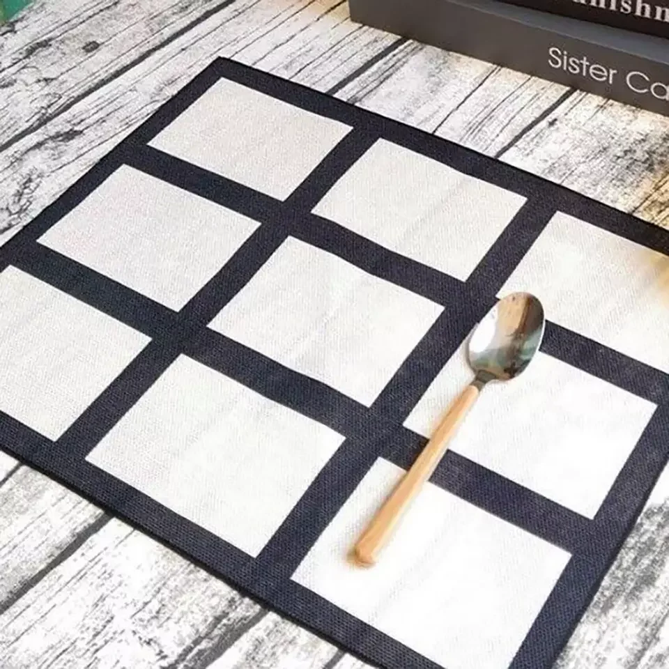10 Pcs Sublimation Blank  9 Panel Dining Table Place Mats Non Slip Waterproof Fabric Linen Cotton Placemats for Diy
