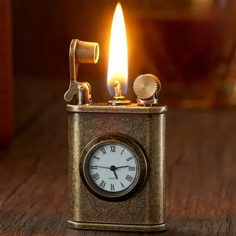 Hot Retro True Watch Kerosene Lighter Metal Creative Gyro Wheel Flint Antique Lighter Vintage Gasoline Kerosene Lighters Smoking