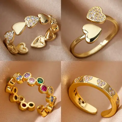 Zircon Geometric Heart Rings For Women Stainless Steel Gold Color Wedding Ring Luxury Aesthetic Jewlery Couple Gift 2025
