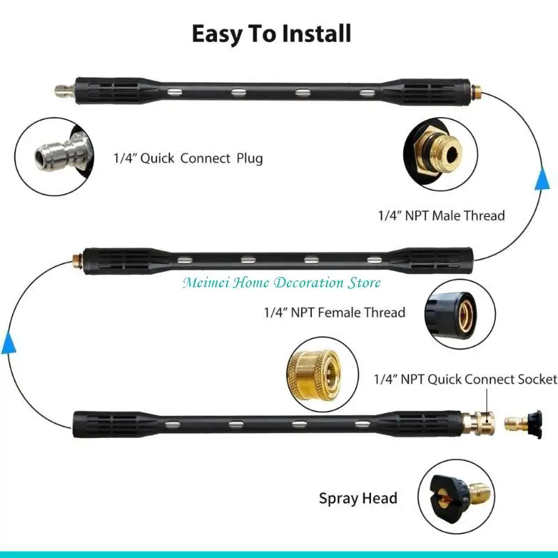 H7BF Pressure Power Washer Extension Wand 9pcs Set with Curved Rod and 6 Nozzle Tip for Easy Cleaning of Hard to Reach Area