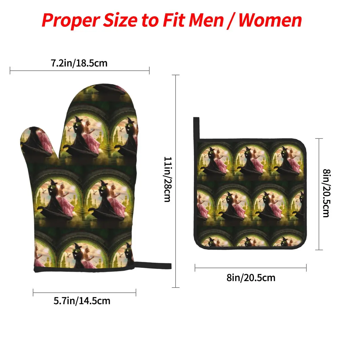 Wicked Musical Oven Mitts and Pot Holder Sets of 4 for Baking Kitchen Cooking Grilling Resistant Non-Slip Gloves