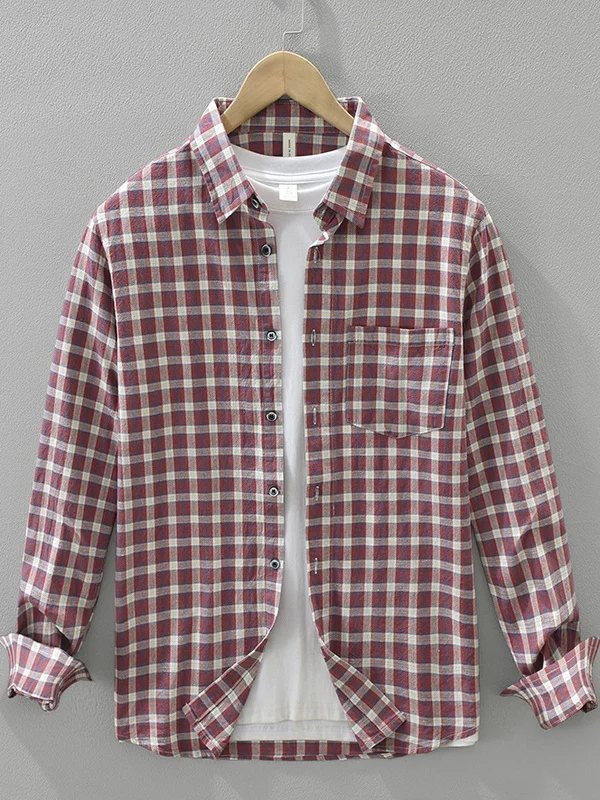 

Waed Pure Cotton Plaid Long Sve Men's irt Autumn New Sle Japanese Retro Fre Coat Outerwear Casual Loose Fit irt