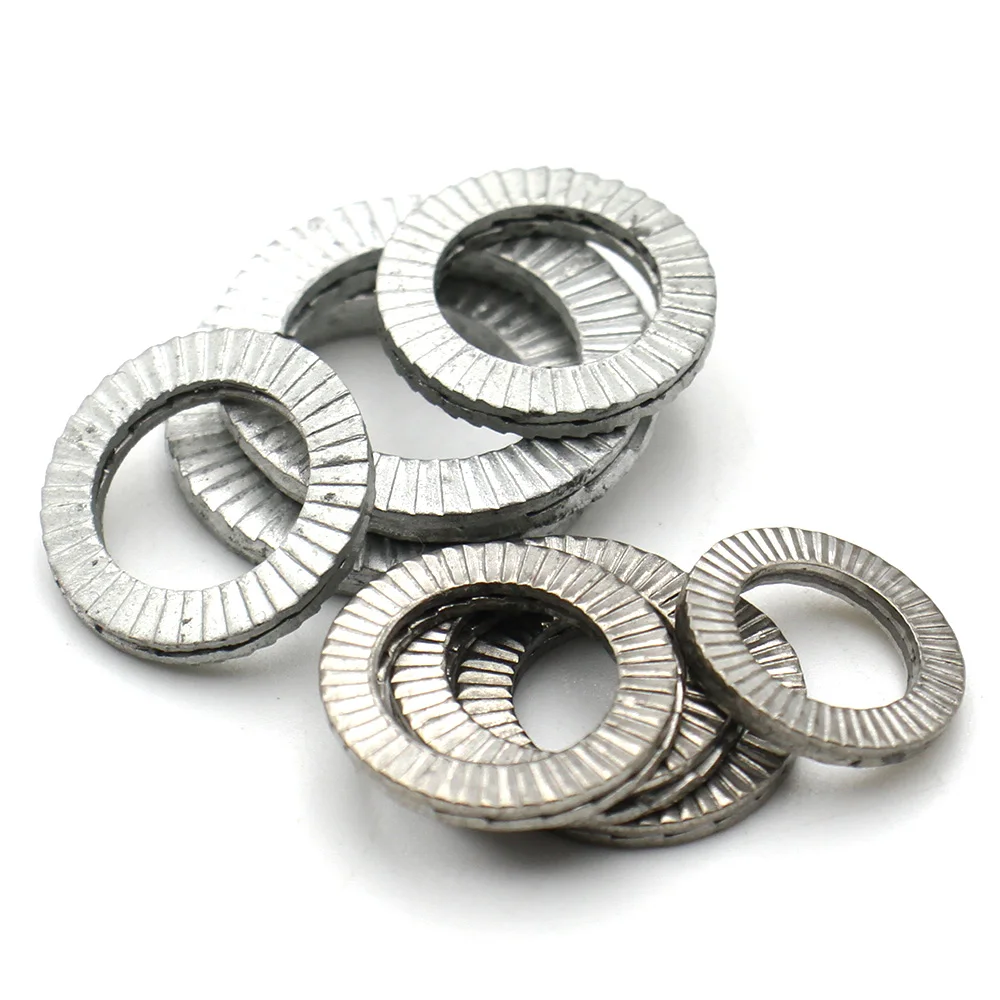 20-5PCS M3 M4 M5 M6 M8 M10 M12 M14 M16 M18 M20 M22 304 Stainless Steel/Dacromet Double Stack Wedge Self Locking Serrated Washer