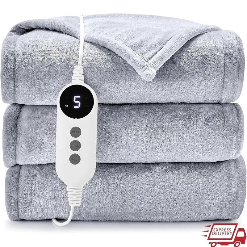 

Двустороннее фланелевое электрическое одеяло с 9 режимами нагрева, быстрым нагревом, автоматическим отключением, серое, мягкое, теплое покрывало для зимы