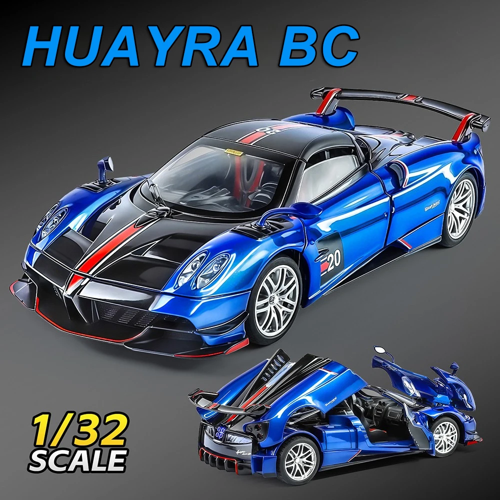 1:32 Pagani Huayra BC Zonda R Miniature Sports Car Alloy Diecast Model Toys Sound Light Pull Back Doors Opened Vehice Boys Gifts