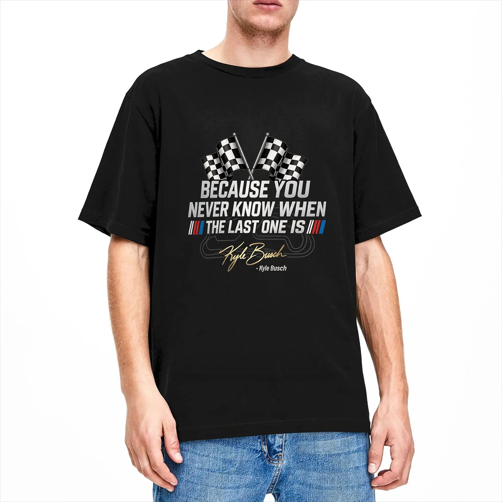 Men's Kyle Busch Rowdy T Shirts  Pure Cotton Tops Vintage Short Sleeve Round Neck Tees Plus Size T-Shirt