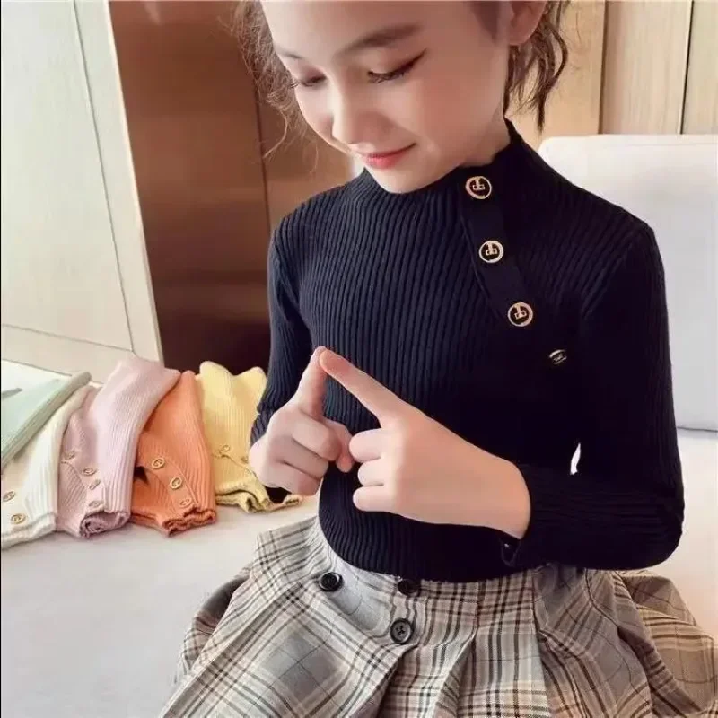 Girls Sweater Turtleneck Pure Color Knitted Sweater Autumn Children\'s Clothing Pure Color Pullover Children\'s Top Baby Sweater