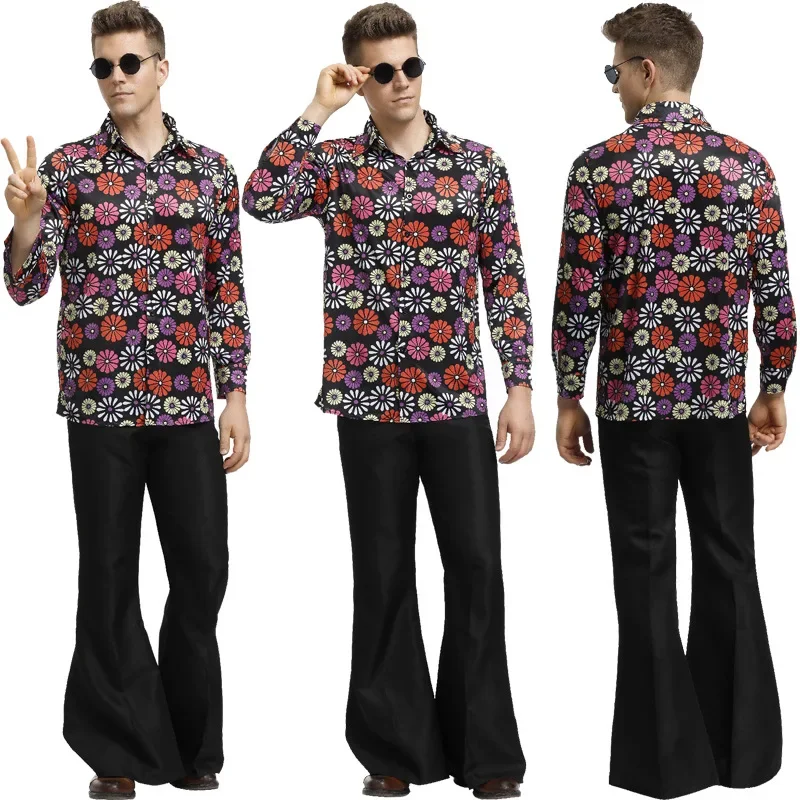 

Adult Man 60s 70s Retro Hippie Disco Gogo Costumes Carnival Halloween Costume for Men Funny Fancy Rock Music Player Hippy Outfit