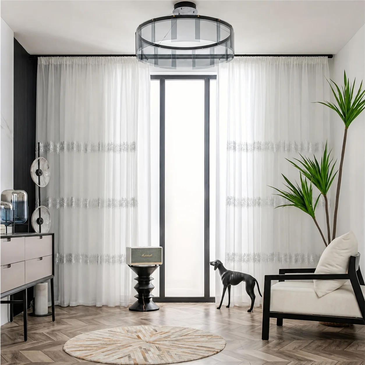 1PC French Luxury Embroidered Sequin Sheer Transparent Curtain, Living Room Pearl Sequin Thread Curtain, Shiny Bedroom Home Deco