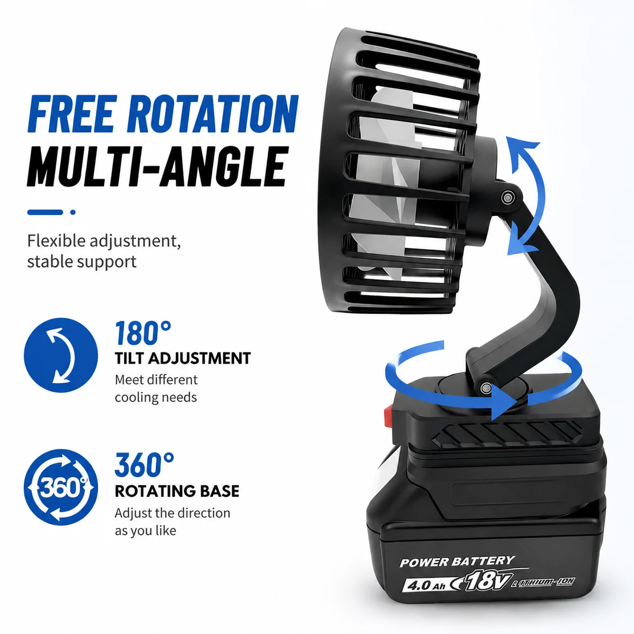 5-Inch Rotating Fan (Milwaukee/DeWalt Battery Compatible) – Suitable for Outdoor Camping, Job Sites, and Offices