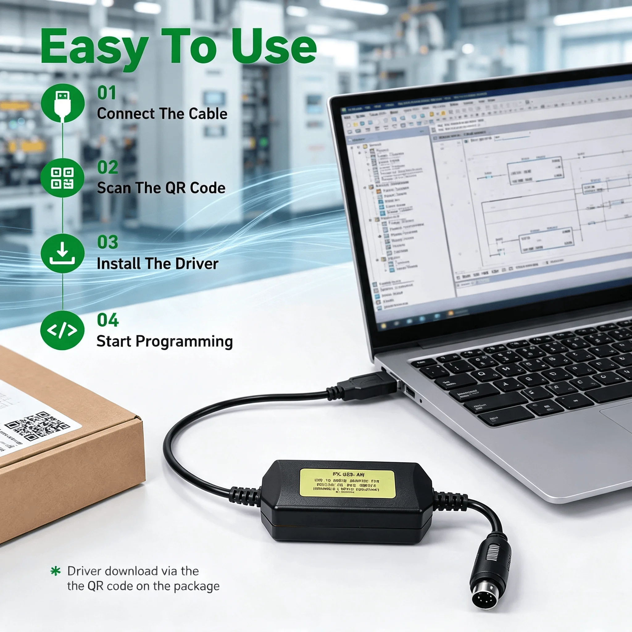 FX-USB-AW Programming Cable for Mitsubishi FX3U FX3G FX3UC FX3GA FX3SA PLC, 5V USB Program Download Communication Cord, 3M
