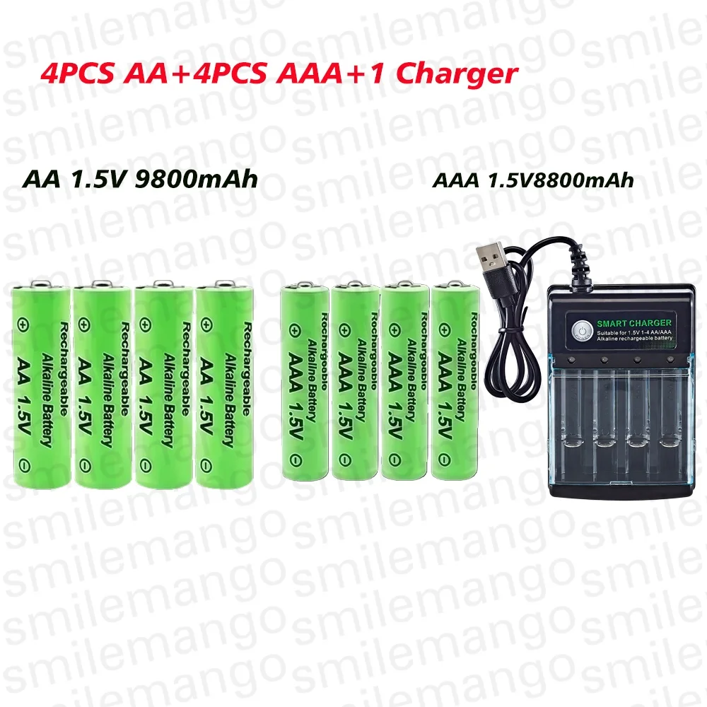 Original Rechargeable Battery 1.5V AA 9800mAh+AAA 8800mAh+Charger for Computer Clock Radio Video Game Digital Camera AA AAA