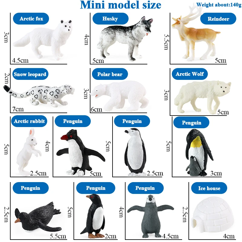 Oenux Arctic South Pole Animals Set Polar Bear Penguins Igloo Wolf Beluga Whale Action Figures Model Figurine PVC Kid Toy Gift