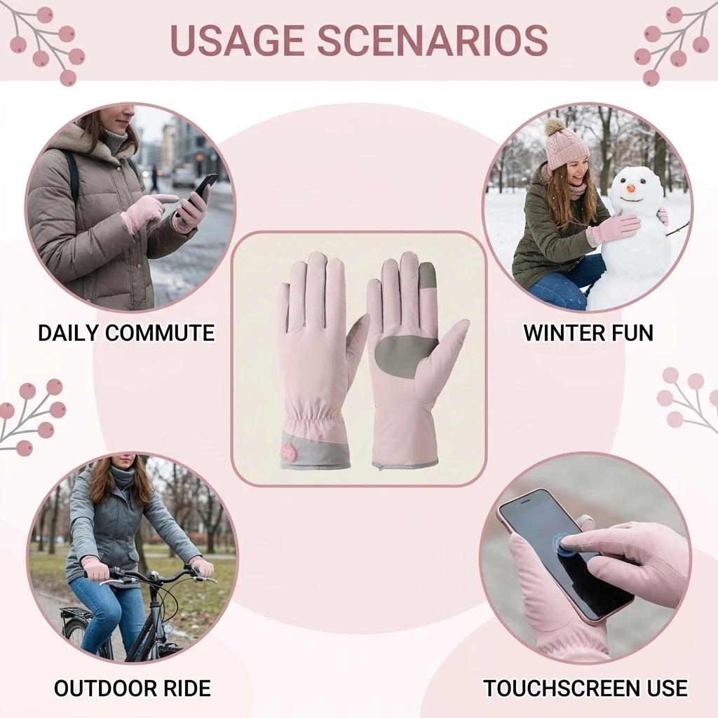 1 Pair Touchscreen Winter Gloves Fleece Lined Warm Thermal Mittens for Women Skiing Riding Hiking Commuting Durable Gear