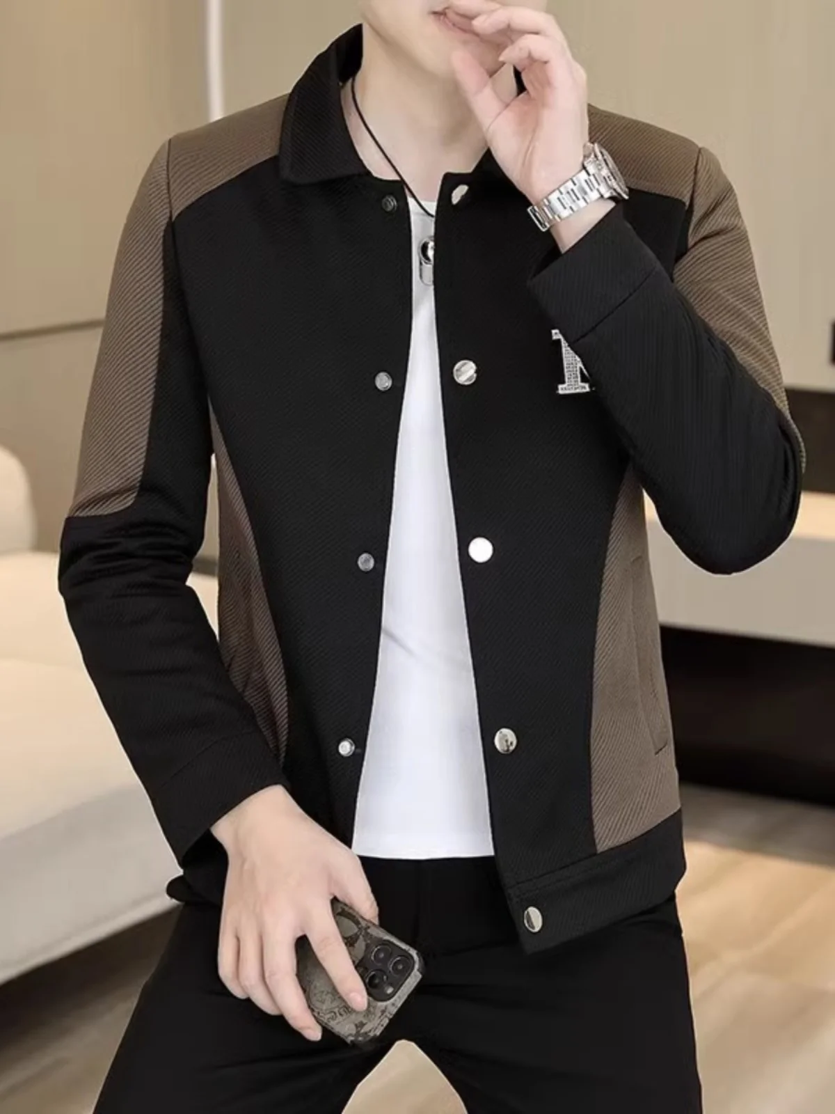 

Slim Fit Men's Jaet Casual Sle Collared Top for Teens And Young Adults Faionable ort Length Versatile Outerwear