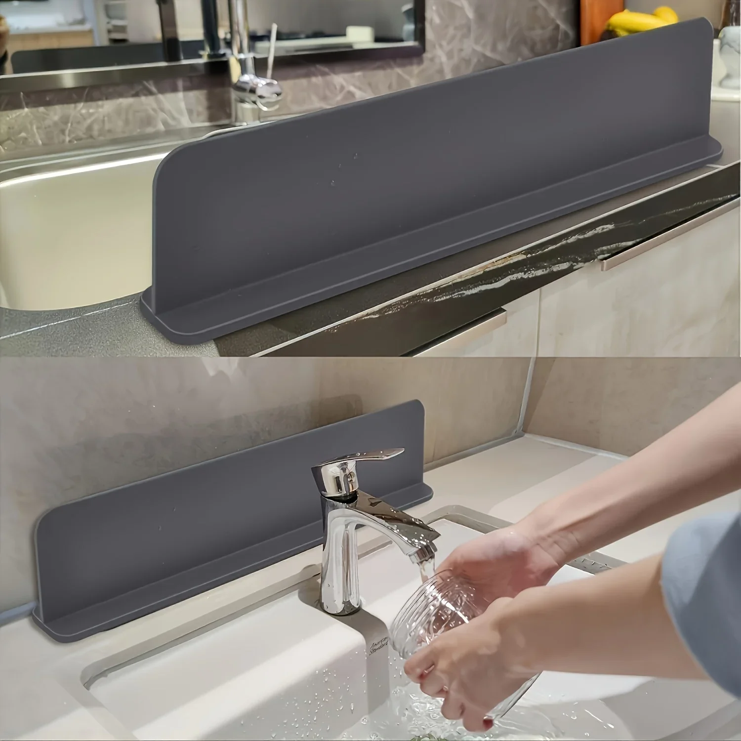 Silicone Sink Splash Guard with Suction Cups - Contemporary Water Barrier Cover for Kitchen, Dishwasher, Lab & Vegetable