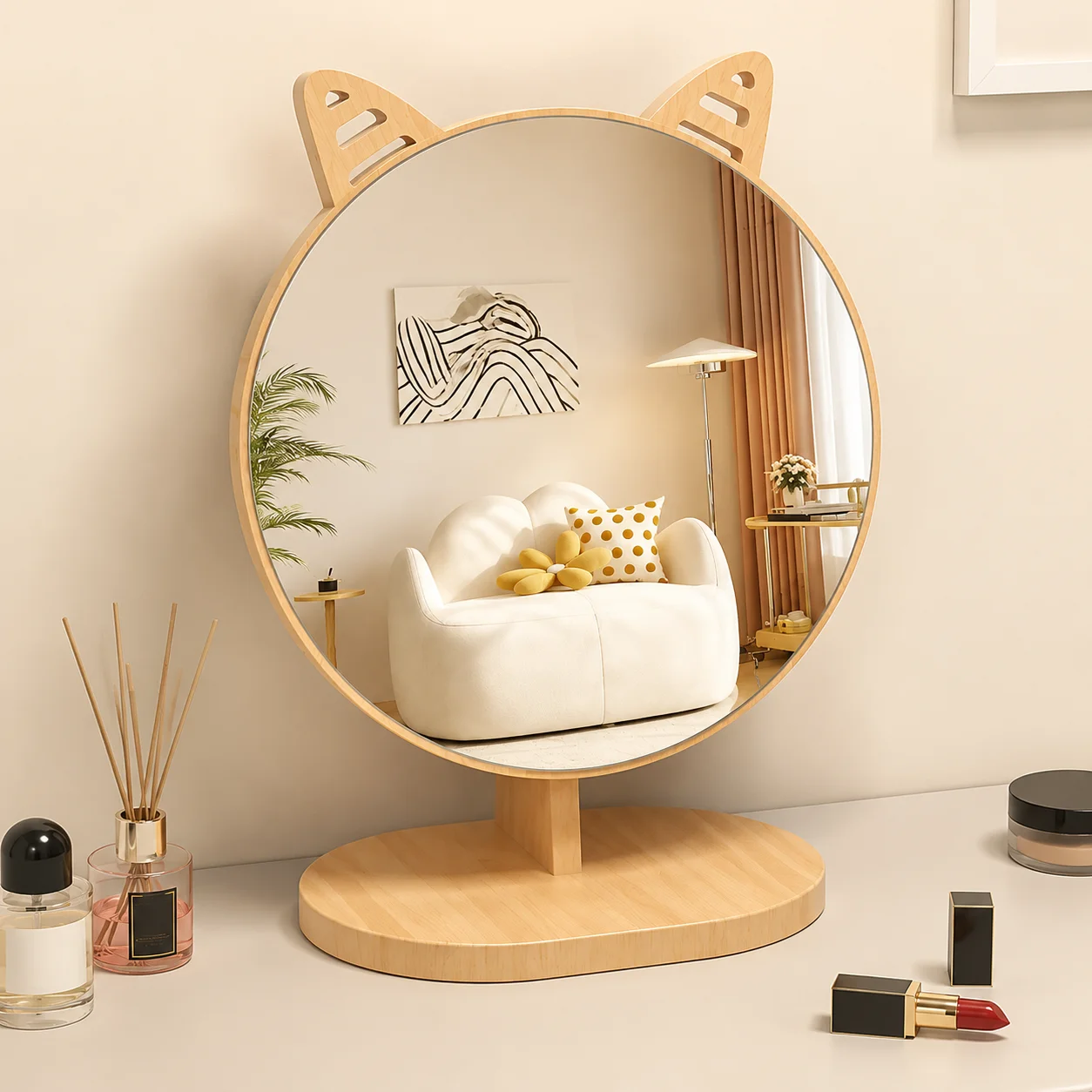 Large Foldable Vanity Mirror Desktop Makeup Mirror Standing Tabletop Dressing Mirror Bedroom Dorm Student Cosmetic Mirror
