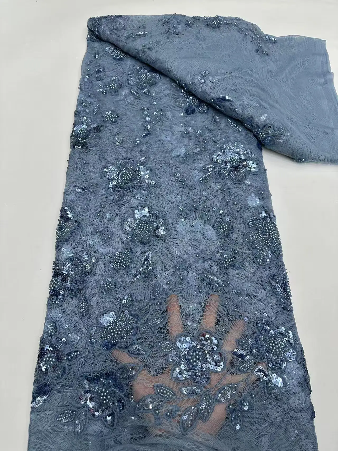 

Luxurious African Sequins Lace Fabric High Quality 2026 Beads Embroidery French chantily Lace for Nigerian Wedding Dress M155-1