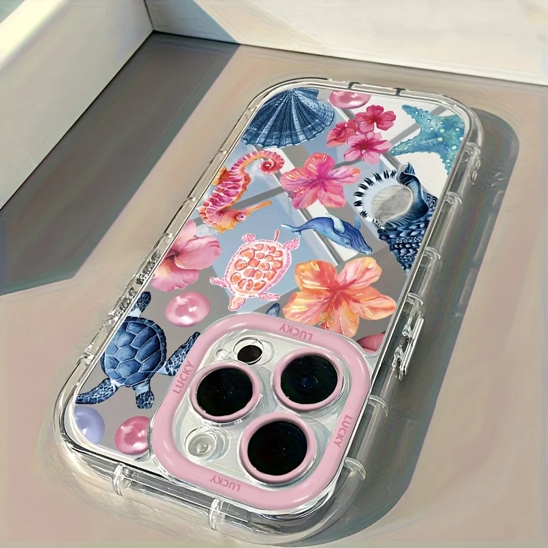 Marine Elements Sea Turtle Jellyfish Mirror Phone Case For iPhone 11 12 13 14 15 16 17 Pro Max 7 8 Plus XR X XS 16E 17E Cover - view 3