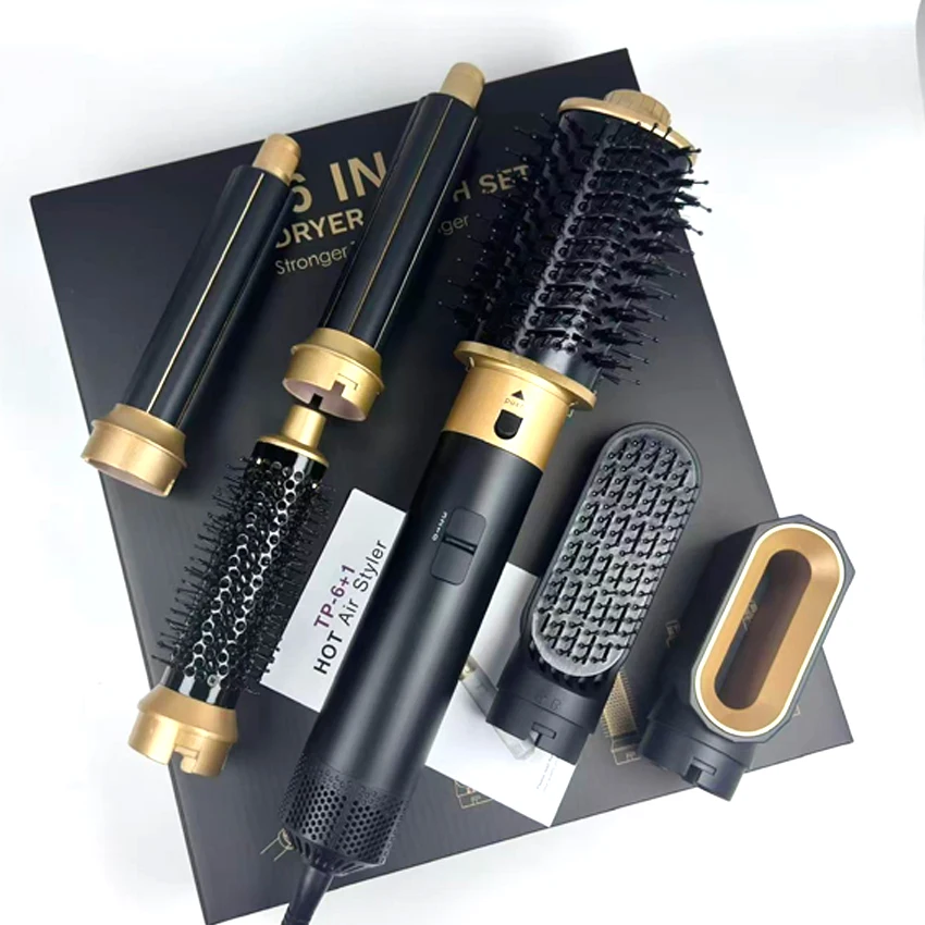 

6 in 1 Ionic Blow Dryer Brush Multifunctional Styling Tool Set Curling Wand Detachable Straightener for Hair